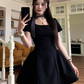 Elegant A Line Square Neck Black Short Women Dress Vacation Casual Date Dress  D1920