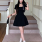 Elegant A Line Square Neck Black Short Women Dress Vacation Casual Date Dress  D1920
