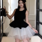 Sweet Crew Neck Pleated Tulle Short Skirt Princess Dress Summer Women Date Dress  D1921