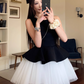 Sweet Crew Neck Pleated Tulle Short Skirt Princess Dress Summer Women Date Dress  D1921