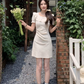 Fashion Crew Neck Pleated Ruffle Short Skirt Summer Seaside Dress Women Date Dress  D1922