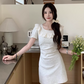 Fashion Crew Neck Pleated Ruffle Short Skirt Summer Seaside Dress Women Date Dress  D1922