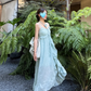Beach Spaghetti Straps Pleated Ruffle Long Women Dress Vacation Seaside Dress  D1923