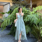 Beach Spaghetti Straps Pleated Ruffle Long Women Dress Vacation Seaside Dress  D1923