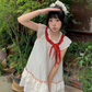 Cute Polka Dots Lace-up Pleated Ruffle Short Women Dress Sweet Dress Date Dress  D1925