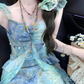 Island Spaghetti Straps Ruffle Print Long Seaside Dress Vacation Dress Women Summer Dress D1929
