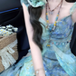 Island Spaghetti Straps Ruffle Print Long Seaside Dress Vacation Dress Women Summer Dress D1929