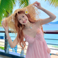 Seaside V -neck Spaghetti Straps Flower Pleated Long Vacation Dress Summer Women Dress  D1931