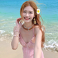 Seaside V -neck Spaghetti Straps Flower Pleated Long Vacation Dress Summer Women Dress  D1931