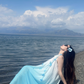 Island Spaghetti Straps Gradient Color Flower Long Vacation Dress Summer Women Dress  D1932