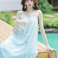 Island Spaghetti Straps Gradient Color Flower Long Vacation Dress Summer Women Dress  D1932