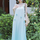 Island Spaghetti Straps Gradient Color Flower Long Vacation Dress Summer Women Dress  D1932