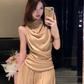 Vintage A Line Sleeveless Pleated Short Casual Skirt Women Summer Dress  D1933