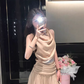 Vintage A Line Sleeveless Pleated Short Casual Skirt Women Summer Dress  D1933