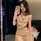 Vintage A Line Sleeveless Pleated Short Casual Skirt Women Summer Dress  D1933