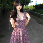 Pretty A Line V-neck Lace-up Floral Short Skirt Princess Women Summer Dress  D1934