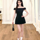 Elegant Black A Line Off the shoulder Casual Short Skirt Summer Women Date Dress  D1935
