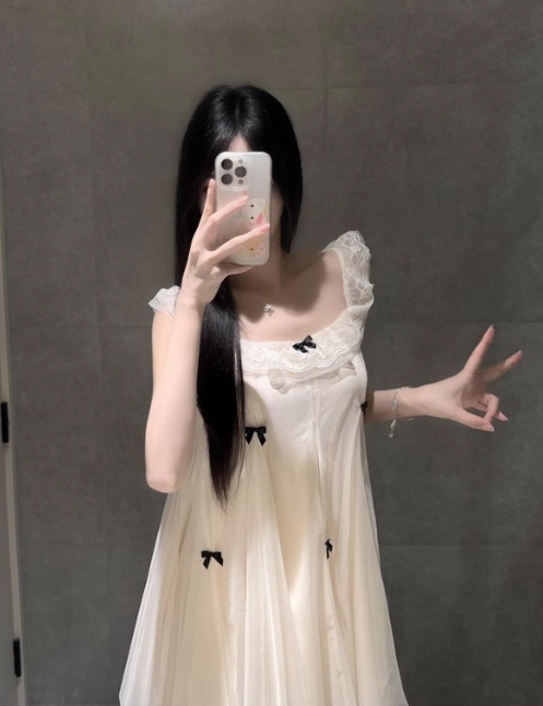 Cute Crew Neckline Lace Bowknot Short Casual Skirt Summer Women Date Dress  D1936