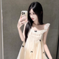 Cute Crew Neckline Lace Bowknot Short Casual Skirt Summer Women Date Dress  D1936