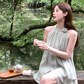 Beauty Halter Pleated Rose Ruffle Short Casual Skirt Summer Women Vacation Dress  D1937