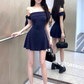 Minimalist A Line Asymmetrical Neck Backless Casual Summer Skirt Short Women Dress  D1938