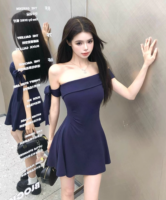 Minimalist A Line Asymmetrical Neck Backless Casual Summer Skirt Short Women Dress  D1938