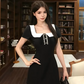 Elegant A Line Square Neckline Lace Buttons Short Date Dress Women Summer Skirt  D1939