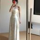 Vacation Strapless Pleated Irregular Hem Long Date Dress Women Summer Skirt  D1940