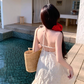 Seaside Halter Backless Ruffle Long Date Dress Women Summer Vacation Skirt  D1941