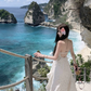 Seaside Halter Backless Ruffle Long Date Dress Women Summer Vacation Skirt  D1941
