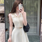 Minimalist A Neckline Polo Neck Casual Date Dress Women Summer Skirt with Belt D1942
