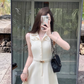 Minimalist A Neckline Polo Neck Casual Date Dress Women Summer Skirt with Belt D1942