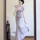 Elegant V-line Lace Hem Mermaid Long Dress Seaside Date Dress Women Summer Skirt D1944