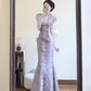 Elegant V-line Lace Hem Mermaid Long Dress Seaside Date Dress Women Summer Skirt D1944