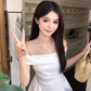 Elegant A Line Off the Shoulder Strip Pleated Irregular Dress Seaside Date Dress Women Summer Two Piece Set Short Skirt D1946