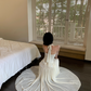 Sexy Shiny Halter Pleated Long Skirt Women Summer Vacation Date Dress D1949