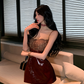 Sexy A Line Spaghetti Straps Lace Short Party Skirt Women Summer Vacation Date Dress D1950