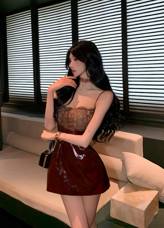 Sexy A Line Spaghetti Straps Lace Short Party Skirt Women Summer Vacation Date Dress D1950