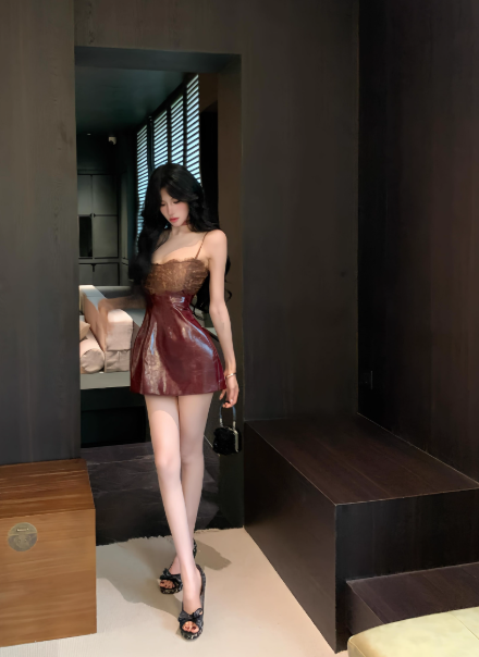 Sexy A Line Spaghetti Straps Lace Short Party Skirt Women Summer Vacation Date Dress D1950