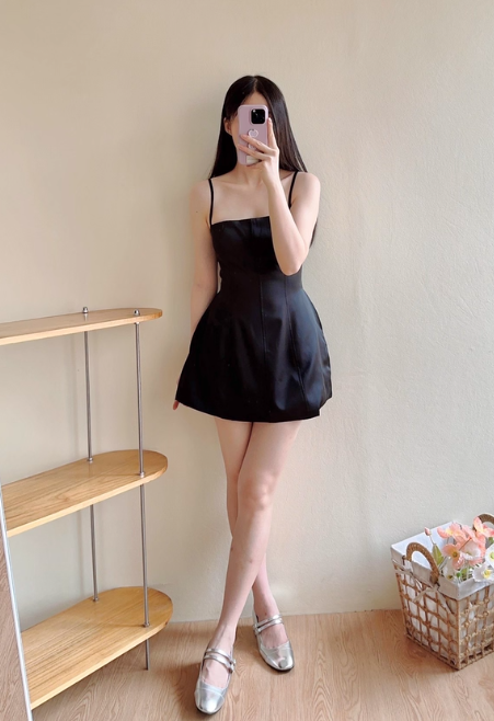 Sexy A Line Black Spaghetti Straps Short Party Skirt Women Summer Vacation Seaside Date Dress D1951