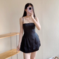 Sexy A Line Black Spaghetti Straps Short Party Skirt Women Summer Vacation Seaside Date Dress D1951