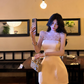 Elegant A Line Crew Neck Beading Tulle Short Party Skirt Women Summer Vacation Seaside Date Dress D1952