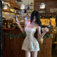 Gorgeous A Line Spaghetti Straps Printing Short Party Skirt Women Summer Vacation Seaside Date Dress D1953