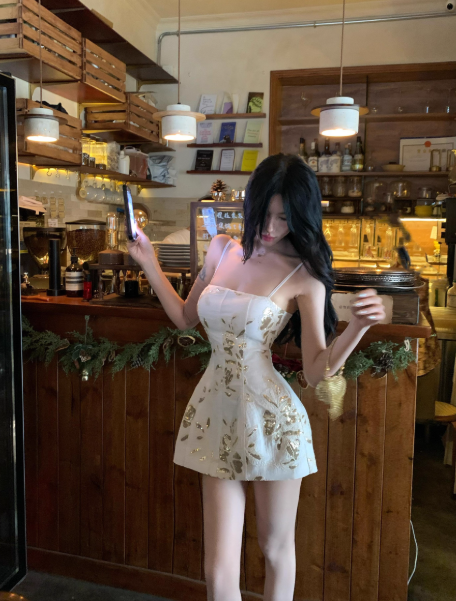 Gorgeous A Line Spaghetti Straps Printing Short Party Skirt Women Summer Vacation Seaside Date Dress D1953