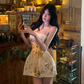 Gorgeous A Line Spaghetti Straps Printing Short Party Skirt Women Summer Vacation Seaside Date Dress D1953
