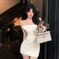 Sexy Sheath Bowknot Pleated Short Vacation Seaside Skirt Women Summer Party Date Dress D1955