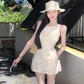 Elegant Sheath Printing Floral Casual Short Vacation Party Dress Women Summer Date Dress D1960