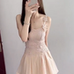 Cute Spaghetti Straps Embroidered Flower Pleated Tiered Short Party Dress Women Summer Date Dress D1964