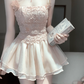 Cute Spaghetti Straps Embroidered Flower Pleated Tiered Short Party Dress Women Summer Date Dress D1964