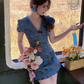 Casual V-neck Priting Flower Short Summer Dress Women Vacation Seaside Dress D1966